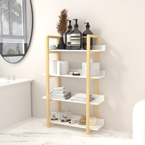 English Elm Multifuction Solid Wood Bookcase with Color-Contrast Shelves, 4-Tier Plant Stand, Sturdy Waterproof Finish W3128P261295