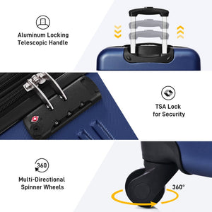 English Elm 3 Piece Abs Hardshell Spinner Luggage Set with Tsa Lock Expandable Travel Suitcases Blue PP191030AAC