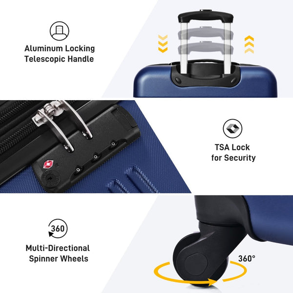 English Elm 3 Piece Abs Hardshell Spinner Luggage Set with Tsa Lock Expandable Travel Suitcases Blue PP191030AAC