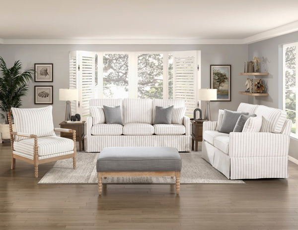 English Elm Classic Three Piece Living Room Set with Striped Fabric Sofa Loveseat and Accent Chair B011S01553