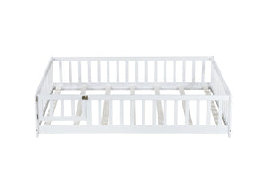English Elm Twin Solid Rubberwood Floor Bed with Full Perimeter Safety Rails for Toddler Rooms White W504P296786