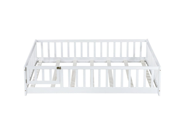 English Elm Twin Solid Rubberwood Floor Bed with Full Perimeter Safety Rails for Toddler Rooms White W504P296786