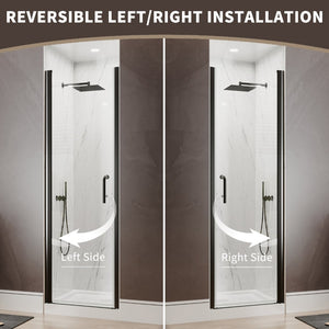 English Elm 32-34 in Frameless Pivot Shower Door Clear Tempered Glass with Matte Black Hardware W63777029