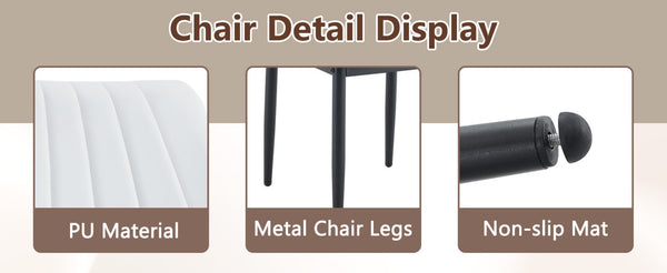 English Elm Table And Chair Set - 64.5" Stylish Black Wood Dining Table With 6 Ergonomic Black & White Chairs W1151S04307-GIGA