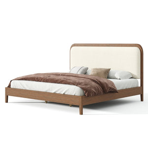 English Elm King Acacia Wood Platform Bed Curved Upholstered Headboard Scandinavian Bedroom N758K518081N