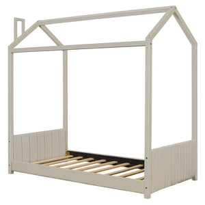 English Elm Twin House Bed Velvet Upholstered Peaked Roof Frame for a Cozy Kids Bedroom LP100125AAA