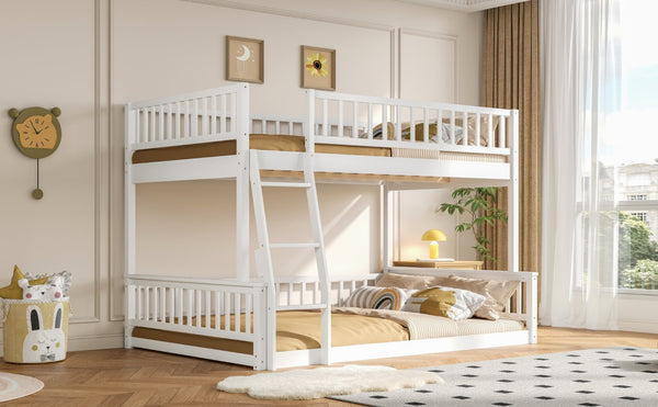 English Elm Full Xl Over Queen Bunk Bed Pine Frame with Guardrails Ladder and Slat Support White GX000450AAK