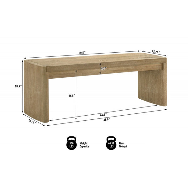 English Elm 51 Inch Oak Veneer Dining Bench with Solid Wood Panel Legs, Spacious 50.5" Seat, Light Brown Finish B011P373690