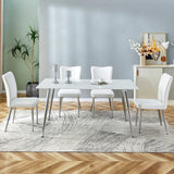 Hearth and Haven Table and Chair Set. 1 Table with 4 White Leatherette Chairs.Rectangular Dining Table with White Imitation Marble Tabletop and Silver Metal Legs.Paired with 4 Chairs with Silver Legs.Dt-1544 C-008 W1151S00912