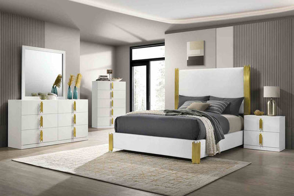 English Elm Contemporary White Two-drawer Nightstand with Gold Legs and Dovetail Joinery B2741P435316