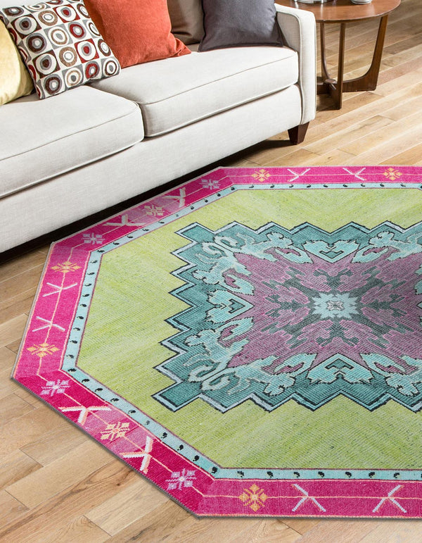 Unique Loom Timeless Thomas Machine Made Medallion Rug Green, Ivory/Light Green/Pink/Orange 7' 7" x 7' 7"