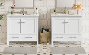 English Elm 72" White Bathroom Vanity Set with Dual Ceramic Sinks, Soft-Close Doors, Divided Drawers & Ample Storage, Solid Wood Frame, Easy Plumbing Access N729P000006K