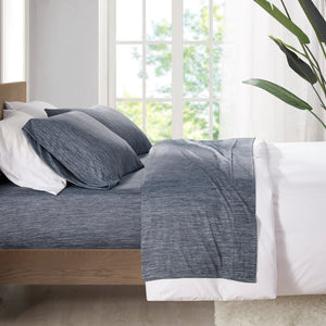 JLA Home Urban Habitat - Nylon Jersey Knit Sheet Set — Breathable, Silky-Smooth 50/50 Nylon-Poly Blend, Wrinkle-Resistant, Fits 16" Mattresses Navy UH20-2456