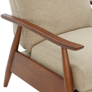 English Elm Tustin Mid-century Push Back Recliner with Chestnut Wood Arms and Performance Fabric Beige B050P429143