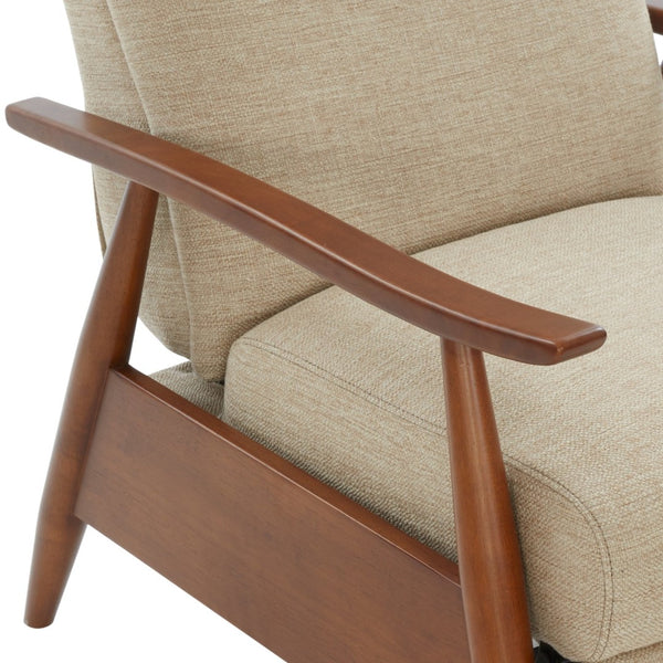 English Elm Tustin Mid-century Push Back Recliner with Chestnut Wood Arms and Performance Fabric Beige B050P429143