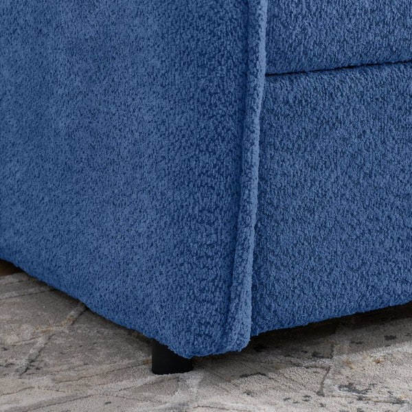 English Elm Daybed Boucle Upholstered Tufted Twin Trundle Sofa for Guest Bedroom Studio Lounge Blue W1413S00173