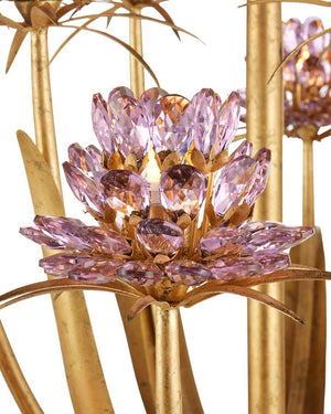 Currey & Company Marilee Medium Chandelier - Elegant Floral Design With Dutch Gold Leaf Finish & Crystal Accents Pink Crystal ,Wrought Iron 9000-1307-currey-company