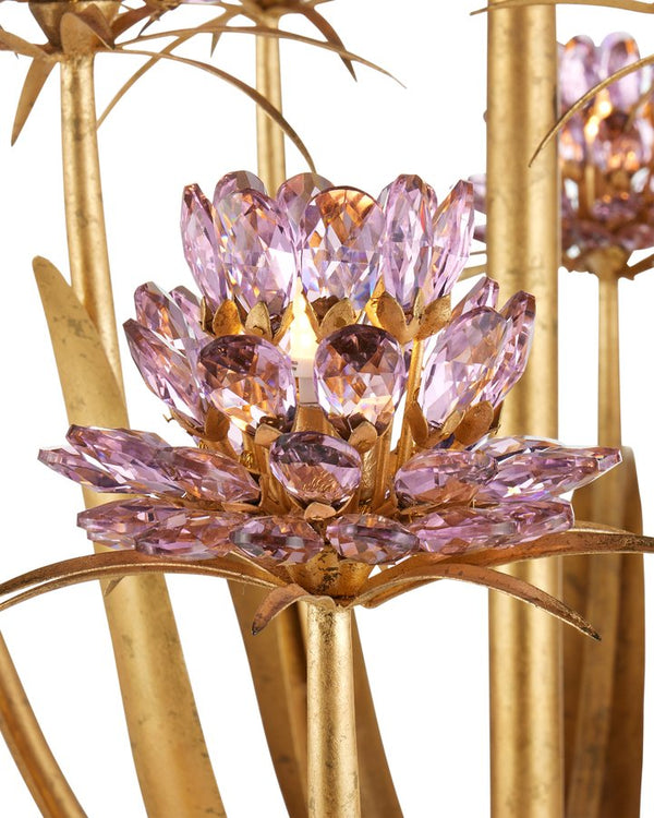 Currey & Company Marilee Medium Chandelier - Elegant Floral Design With Dutch Gold Leaf Finish & Crystal Accents Pink Crystal ,Wrought Iron 9000-1307-currey-company