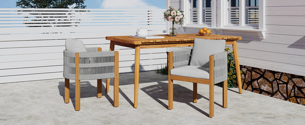 English Elm Christopher Knight Home® - Acacia Outdoor Dining Chairs Set of 2 with Rope Handles, Waterproof Washable Cushions, 400 lb Capacity Grey,Teak N779P279983G