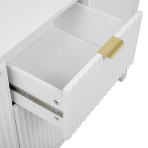 English Elm U_Style Modern Wave Design Sideboard - Versatile Storage Console With 3 Drawers & Adjustable Shelves N711P269066K-GIGA