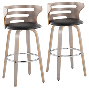 English Elm Cosini 30" Mid-Century Modern Barstool Set Of 2 With Swivel, Chrome Footrest & Faux Leather Comfort B202S00513