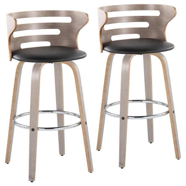 English Elm Cosini 30" Mid-Century Modern Barstool Set Of 2 With Swivel, Chrome Footrest & Faux Leather Comfort B202S00513
