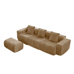English Elm Streamlined Velvet L-shaped Sectional Sofa with Ottoman and Cloud Cushion Living Room Brown W3041S00373