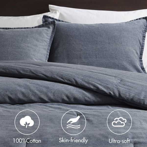 English Elm 3PCS King Comforter Set – Plush Washed Microfiber Comforter & Shams, Hypoallergenic 100% Poly Fill Luxury Blue 23 L x 21 W x 13 H B035P341113