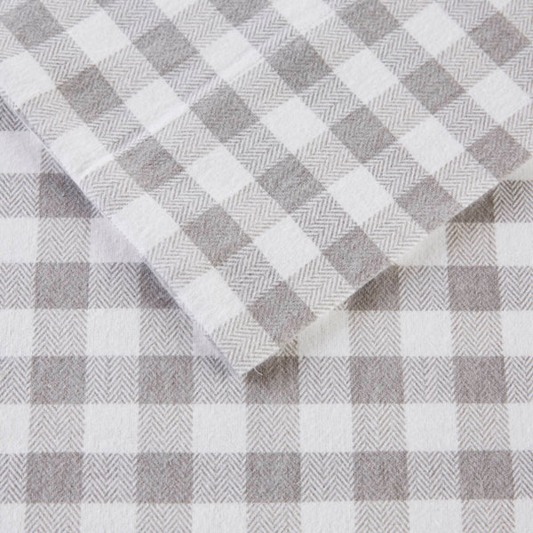 English Elm 4 Pcs Full Cotton Flannel Sheet Set In Gray Herringbone Check – Cozy, Stylish Bedding For Year-Round Comfort B035P319748