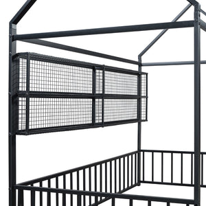 English Elm Twin House Frame Bed Powder Coated Steel with Built in Shelves for Kids Room N737P175360B