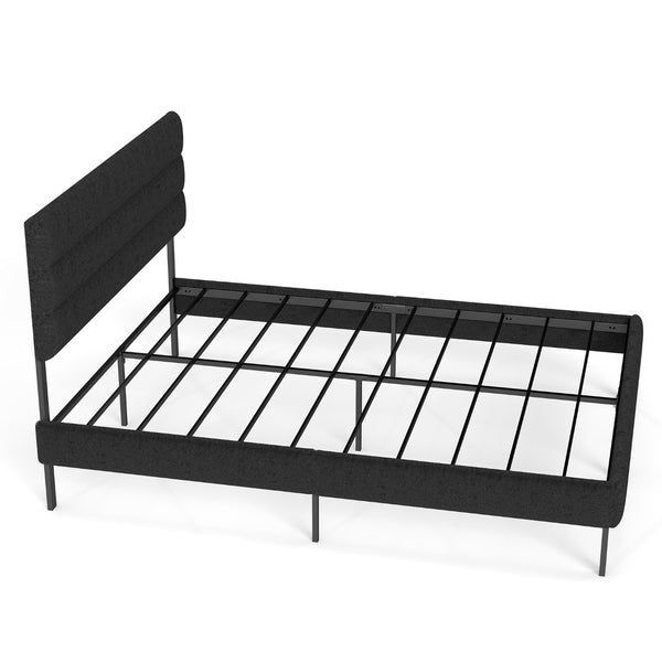 English Elm Queen Upholstered Platform Bed Fabric Headboard 14 Inch Storage No Box Spring T3963P383602