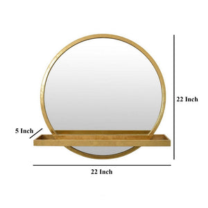 English Elm Feno Round Wall Mirror with Shelf Gold Metal Frame Entryway Vanity Accent Piece B056P416953