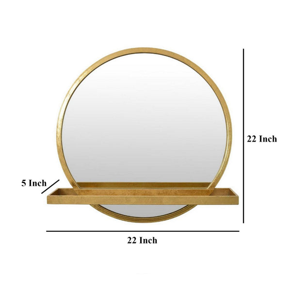 English Elm Feno Round Wall Mirror with Shelf Gold Metal Frame Entryway Vanity Accent Piece B056P416953