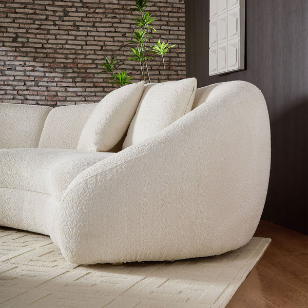 English Elm Modern Curved Sofa Romantic Heart Backrest in Beige Fleece with Deep 25" Seat, Plush Pillows & Two-Piece Shippping W3208S00015