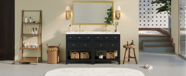 English Elm 60'' Elegant Freestanding Bathroom Vanity Set With Ceramic Sink, Solid Wood Frame & Ample Storage N710SS00004B