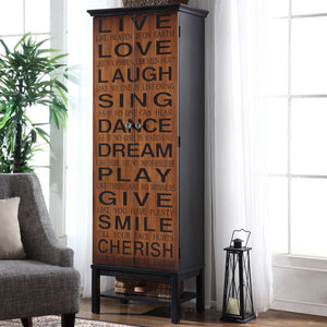 English Elm Happy Valley Brown Transitional Wine Cabinet with Inspirational Quotes, 2 Drawers, 3 Shelves, 74" H B062P353474