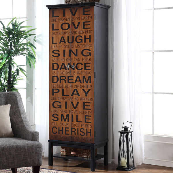 English Elm Happy Valley Brown Transitional Wine Cabinet with Inspirational Quotes, 2 Drawers, 3 Shelves, 74" H B062P353474