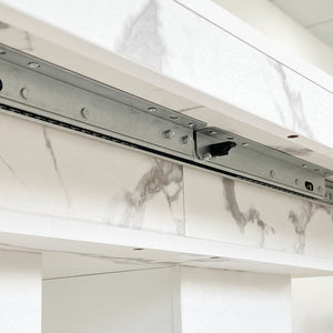 English Elm Extendable Faux Marble Dining Table with V-Legs — Sleek Expandable Conference & Kitchen Centerpiece for 6–10 White Marble W1347S00008