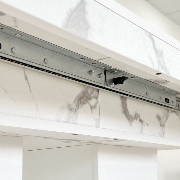 English Elm Extendable Faux Marble Dining Table with V-Legs — Sleek Expandable Conference & Kitchen Centerpiece for 6–10 White Marble W1347S00008