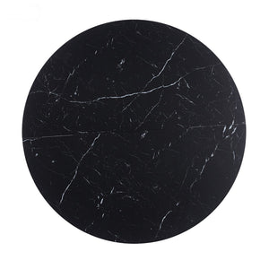 English Elm 42.1" Round Marble Look Pedestal Dining Table Mid Century Modern Seats Six Black W234P453954