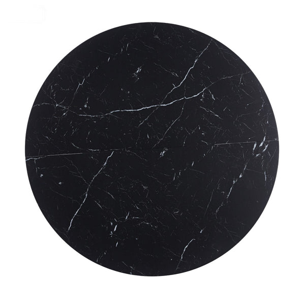 English Elm 42.1" Round Marble Look Pedestal Dining Table Mid Century Modern Seats Six Black W234P453954