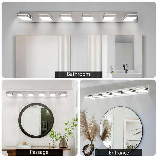 English Elm Modern Chrome Led Vanity Light - 6-Light Wall Sconce For Bright, Elegant Bathroom Illumination W2312P374922
