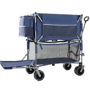 English Elm 55" Double Decker Collapsible Wagon 560lb Capacity Alloy Steel Frame All-terrain Wheels Dark Blue W2932P405186