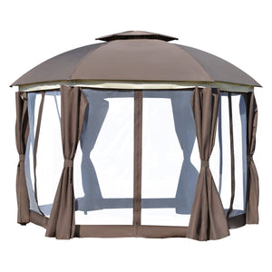English Elm Outsunny 12' X 12' Round Gazebo With Double-Tier Roof, Mesh Netting, Curtains & Sturdy Steel Frame W2225P174254-GIGA