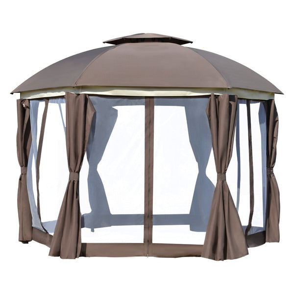 English Elm Outsunny 12' X 12' Round Gazebo With Double-Tier Roof, Mesh Netting, Curtains & Sturdy Steel Frame W2225P174254-GIGA