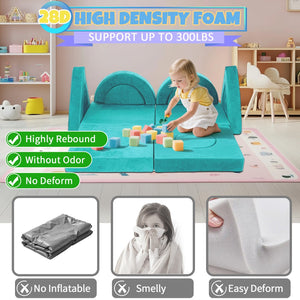 English Elm 14pcs Modular Foam Play Couch Set Convertible Toddler Fort Builder for Playrooms Cyan T5880P493442