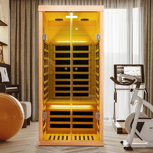 English Elm Low Emf Hemlock Infrared Sauna with Double Tempered Glass Doors and App Control W632S00021
