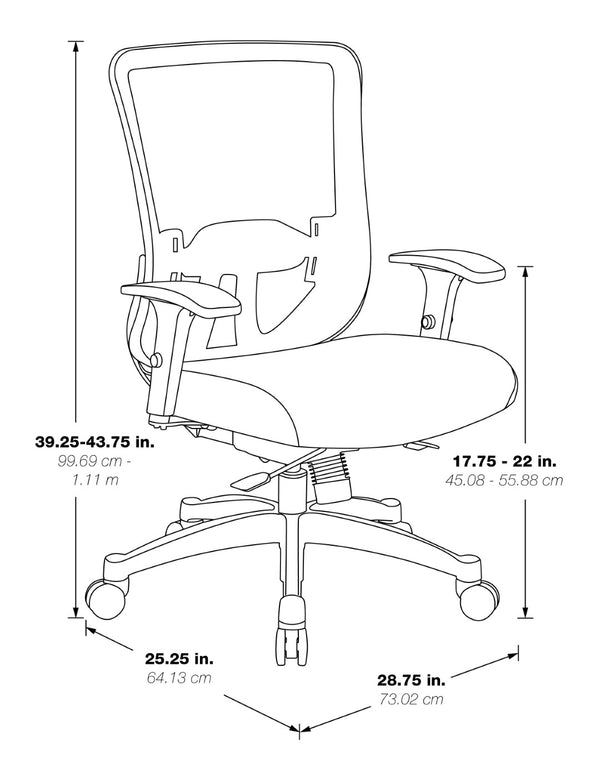 OSP Home Furnishings Vertical Mesh Back Ergonomic Manager Chair with Lumbar Support and Bonded Leather Seat 889-E3T17C63C