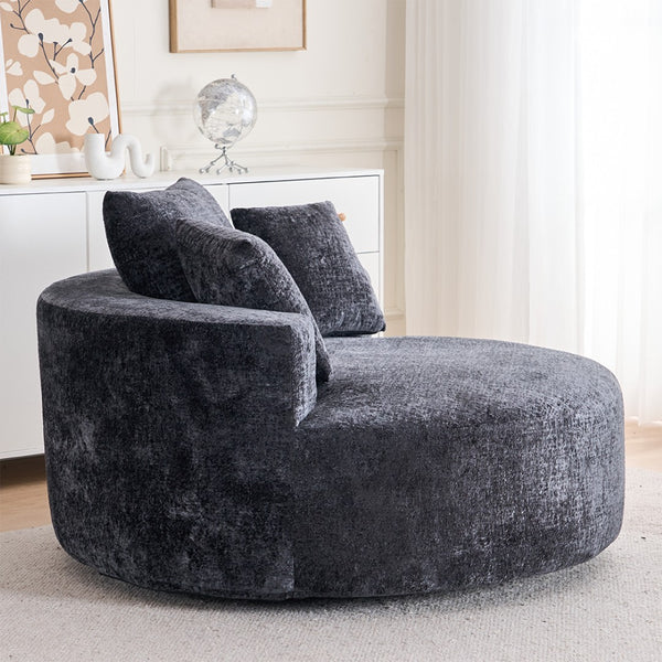 English Elm Round Swivel Barrel Chair Plush Chenille Upholstery Cozy Accent Seat for Any Room Black W2915P338890