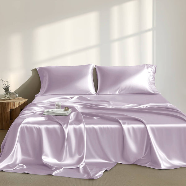 JLA Home Madison Park Essentials - Luxury Satin Sheet Set for Smooth, Wrinkle-Resistant Sleep — OEKO-TEX Certified, Beauty-Boosting Comfort Lilac MPE20-1153
